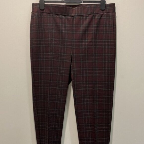 Laura Burgundy Plaid Pull-up Leggings Pants Size 14 - Picture 9 of 12
